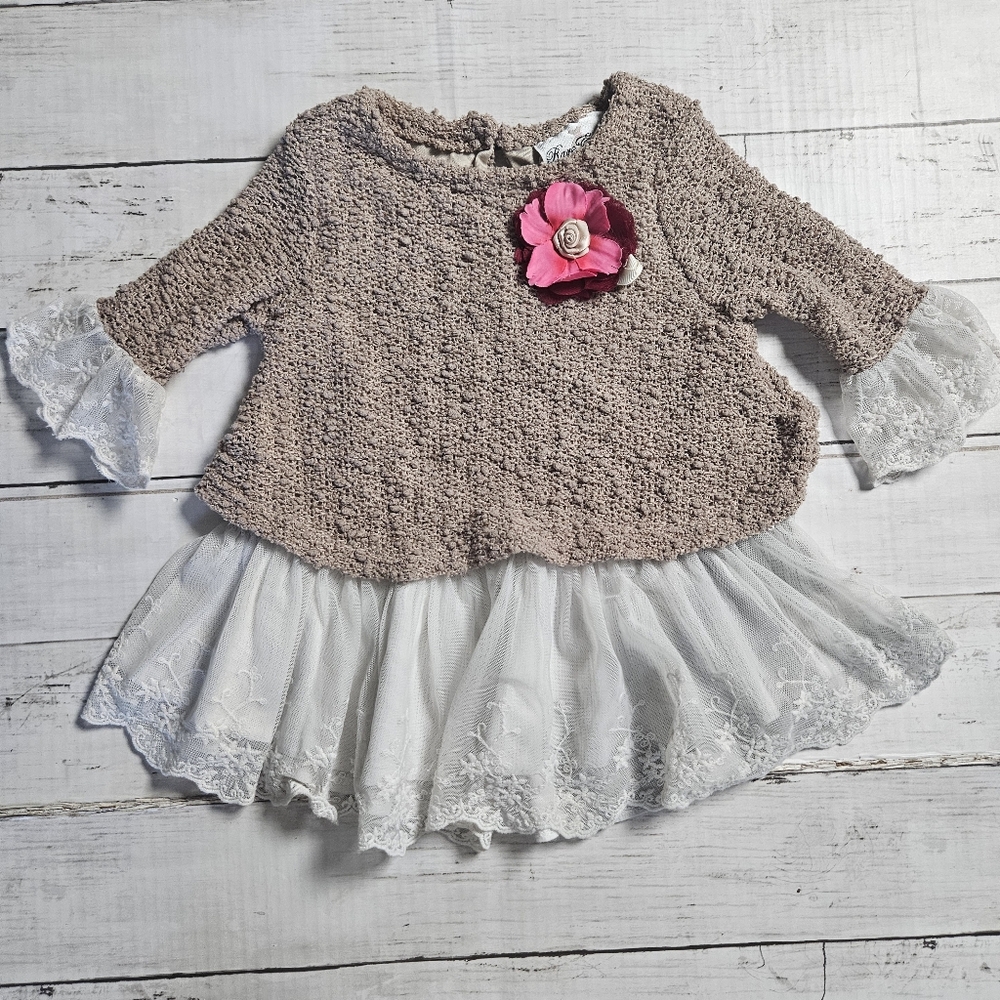 Rare Editions Layered Sweater With Flower Lace Ruffles Size 3T